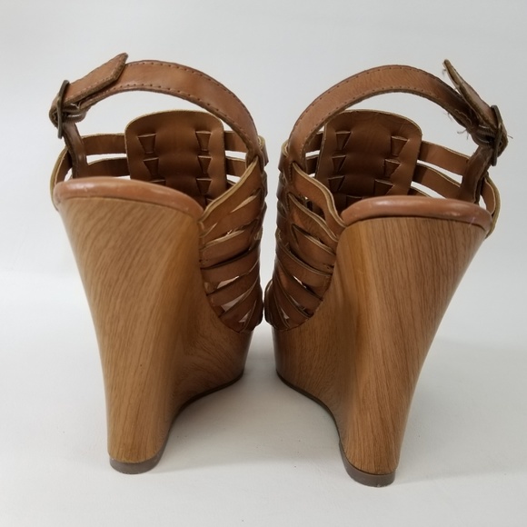 Natural Leather Woven Wedge Heel Sandals - Picture 5 of 8